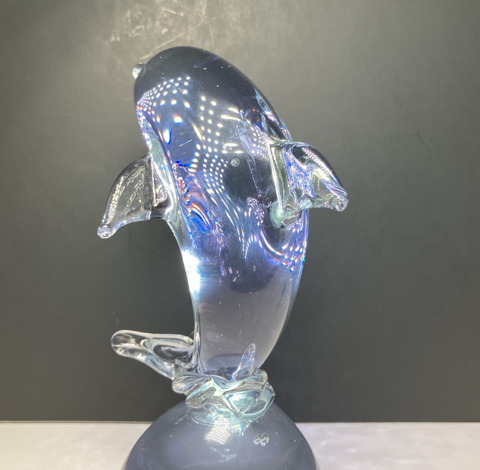 Art Glass Dolphin Figurine Paperweight * Blue Purple * Heavy