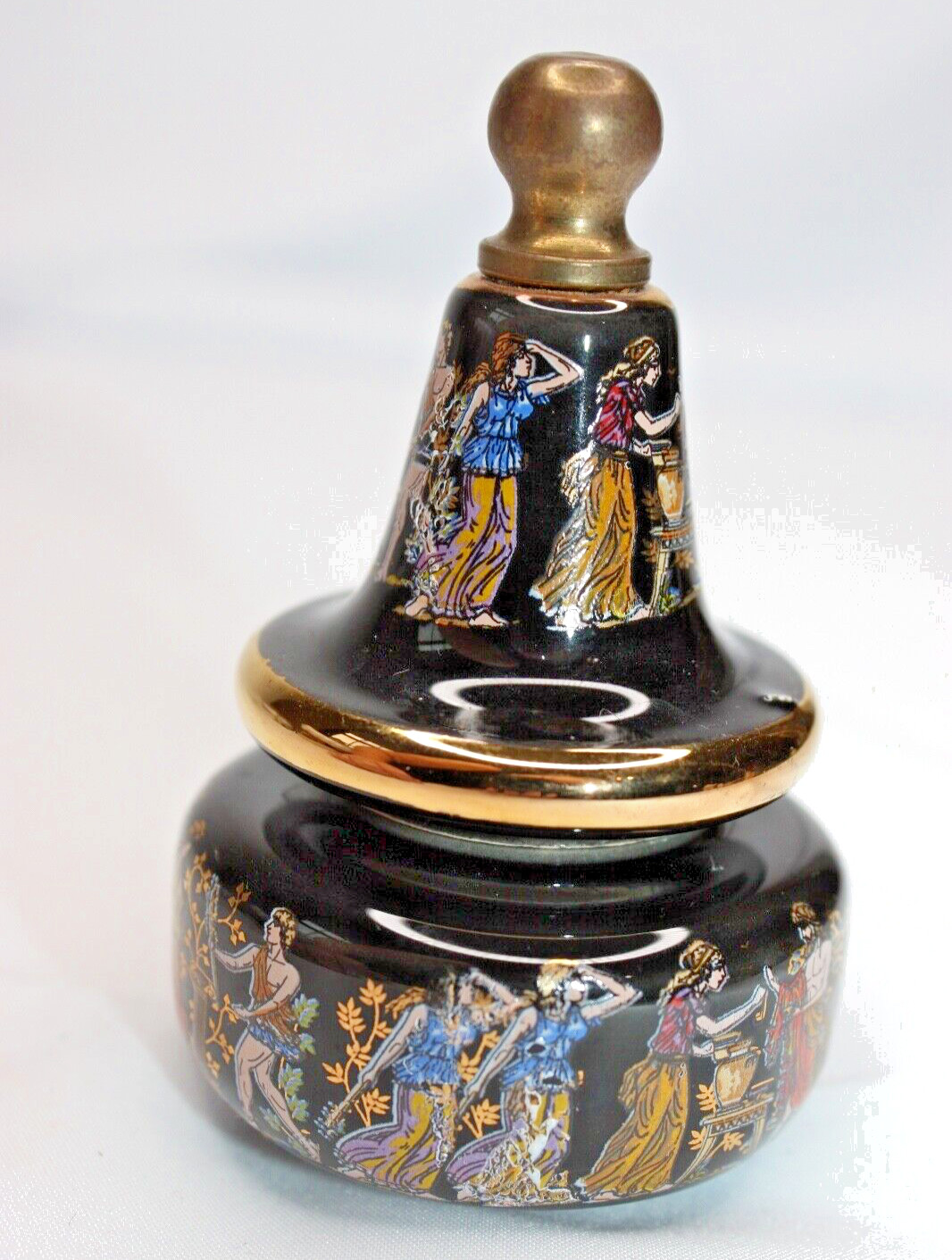 Porcelain Black Bottle Sappho & Bardaco Solid Perfume Pot Greece Dauber Cork