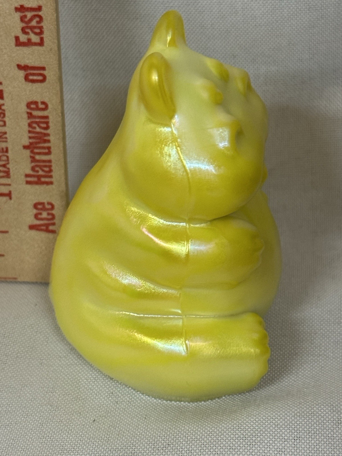 Fenton Glass Dandelion UV Yellow Carnival Hippopotamus Figurine 3 1/4h X 2 3/4 W