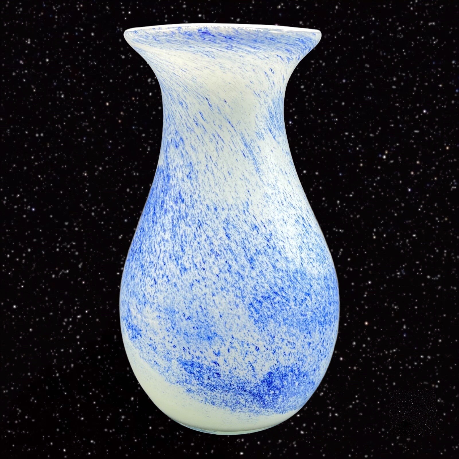 Art Glass Vase Splashed Multicolor Dots Blue White Cased 8”T 3.5”W
