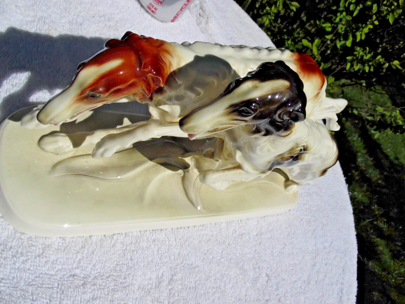 Stunning Vtg. Antique Hertwig German Porcelain Borzoi Greyhound Dogs Figurine