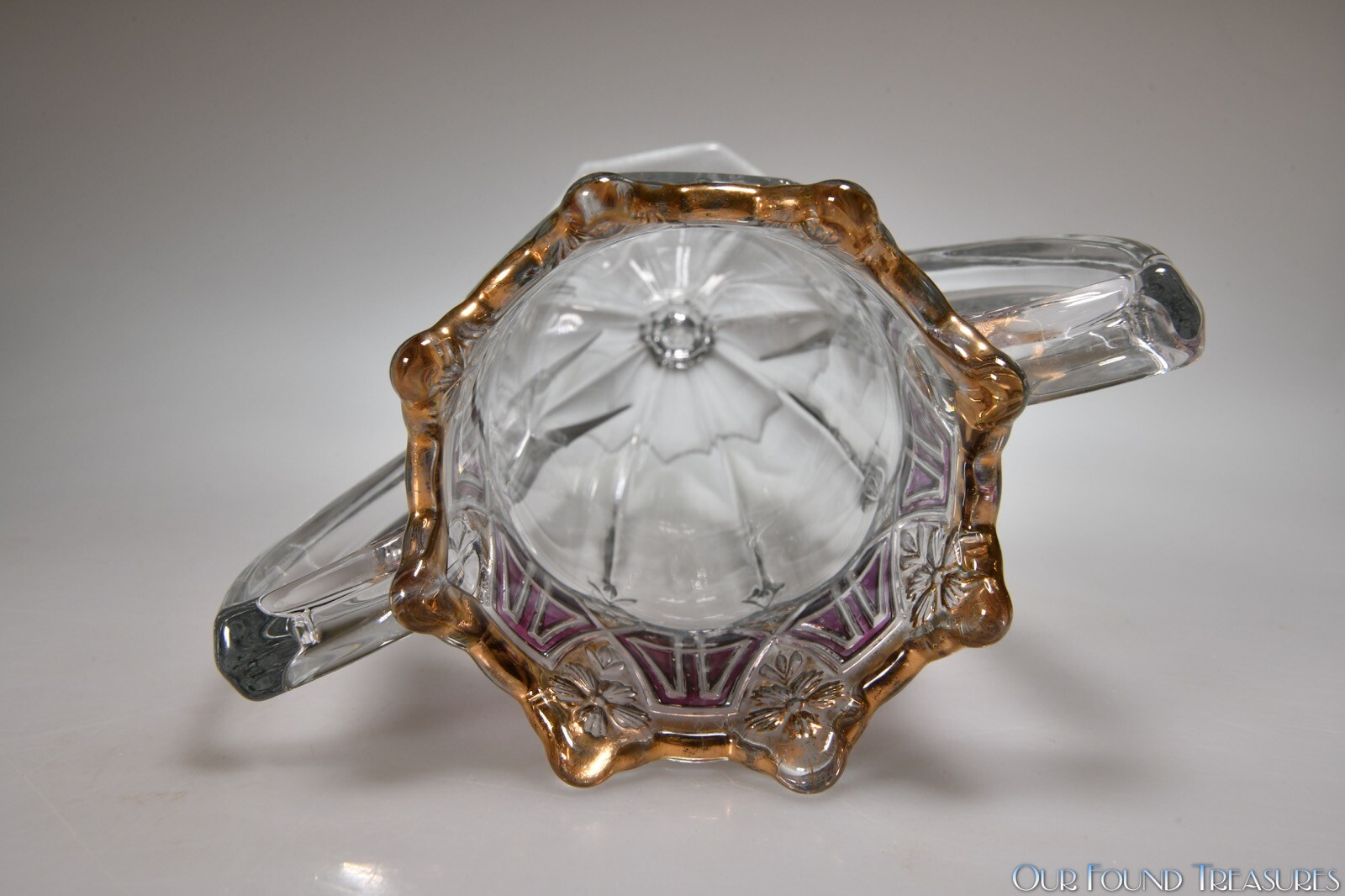 c 1912 No. 15140 ATHENIA by U.S. Glass COLORLESS w/GOLD & BLUSH Handled Vase