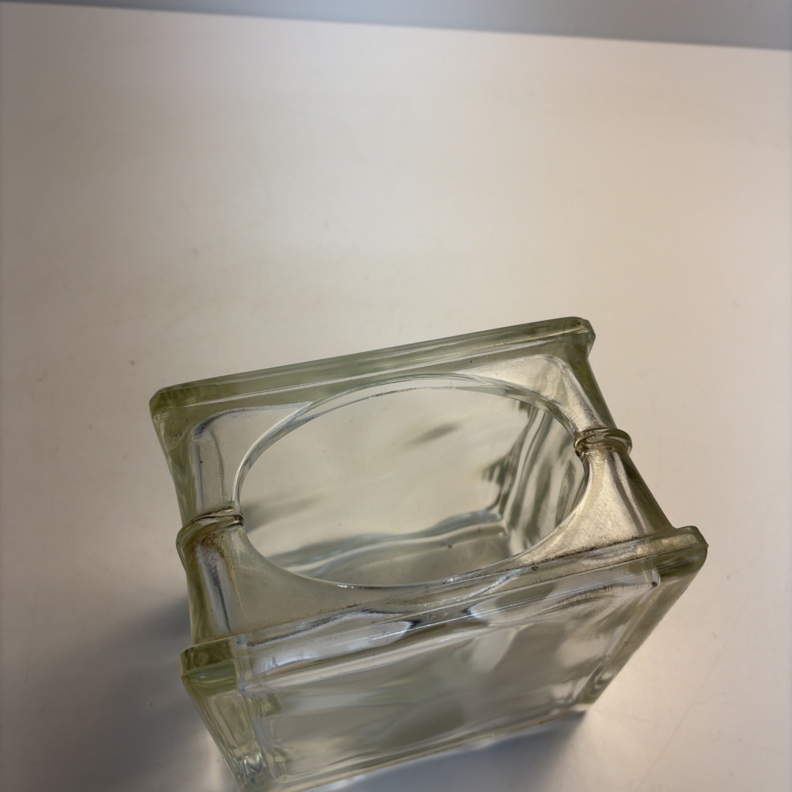 Vintage Clear Glass Square Vase Heavy Art Glass Floral Planter Block Vase