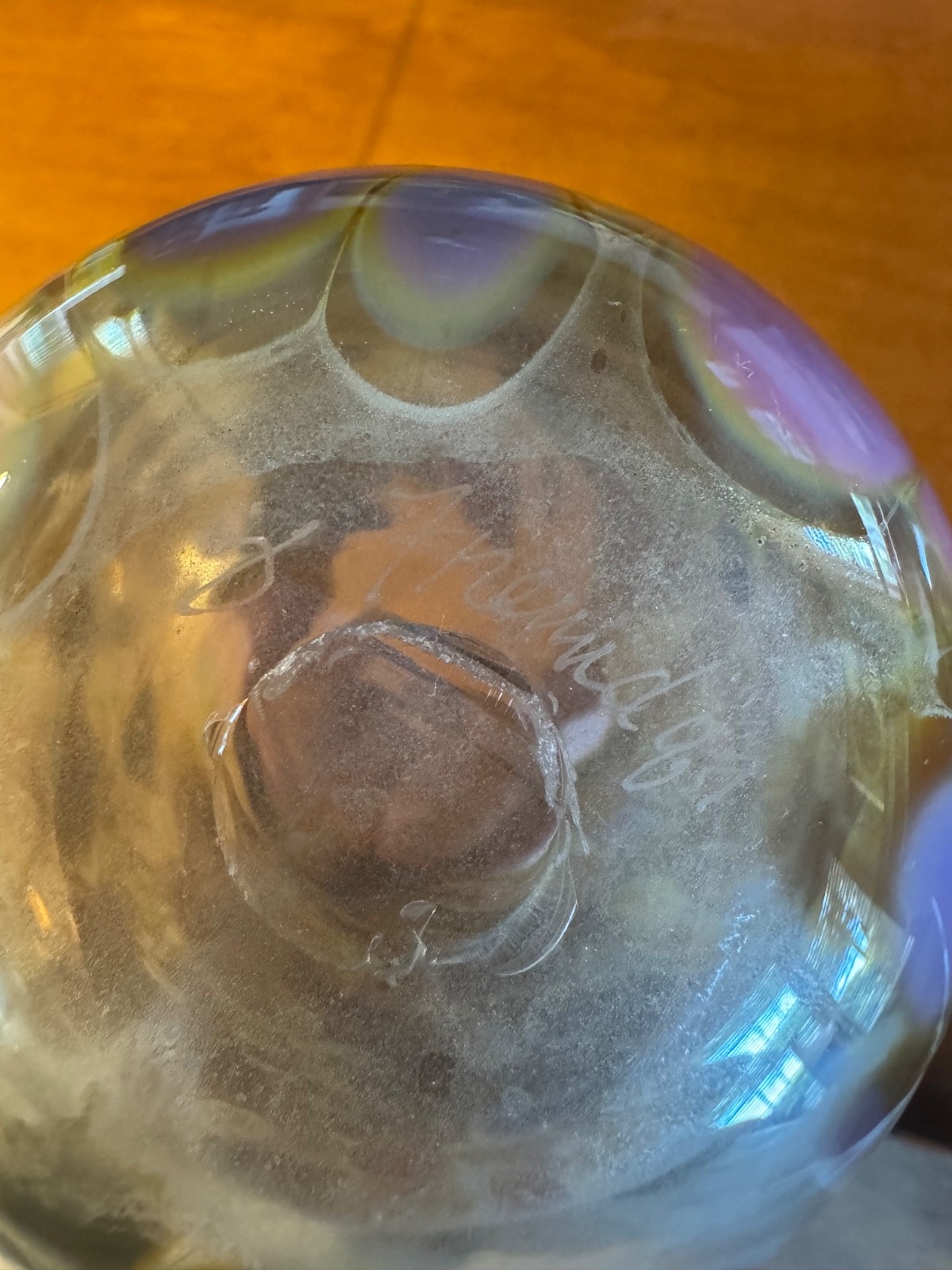 Bruce Freund Signed Hand Blown Art Glass Vase Multi Colored 1987 Collectible