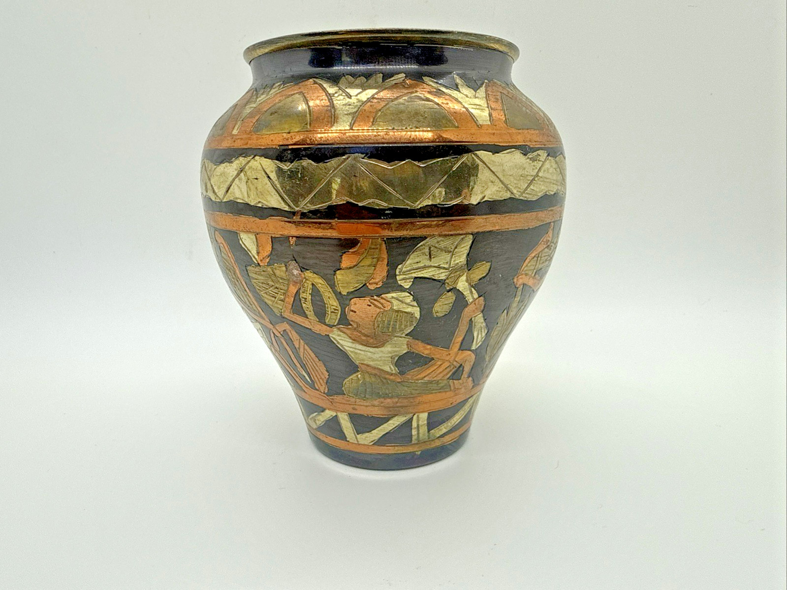 Vintage Nickel Egyptian Vase Copper Brass Plated Black Liver Sulfur Handmade