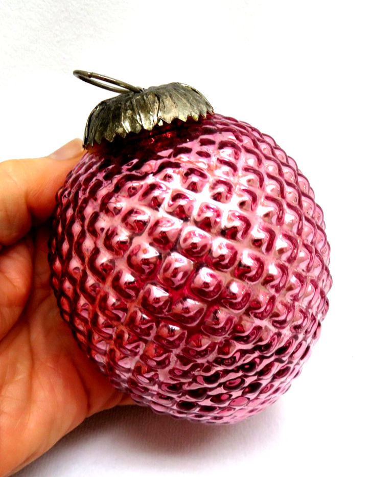 Pink Mercury Glass KUGEL Christmas ACORN Ornament 4 1/2″ Tall
