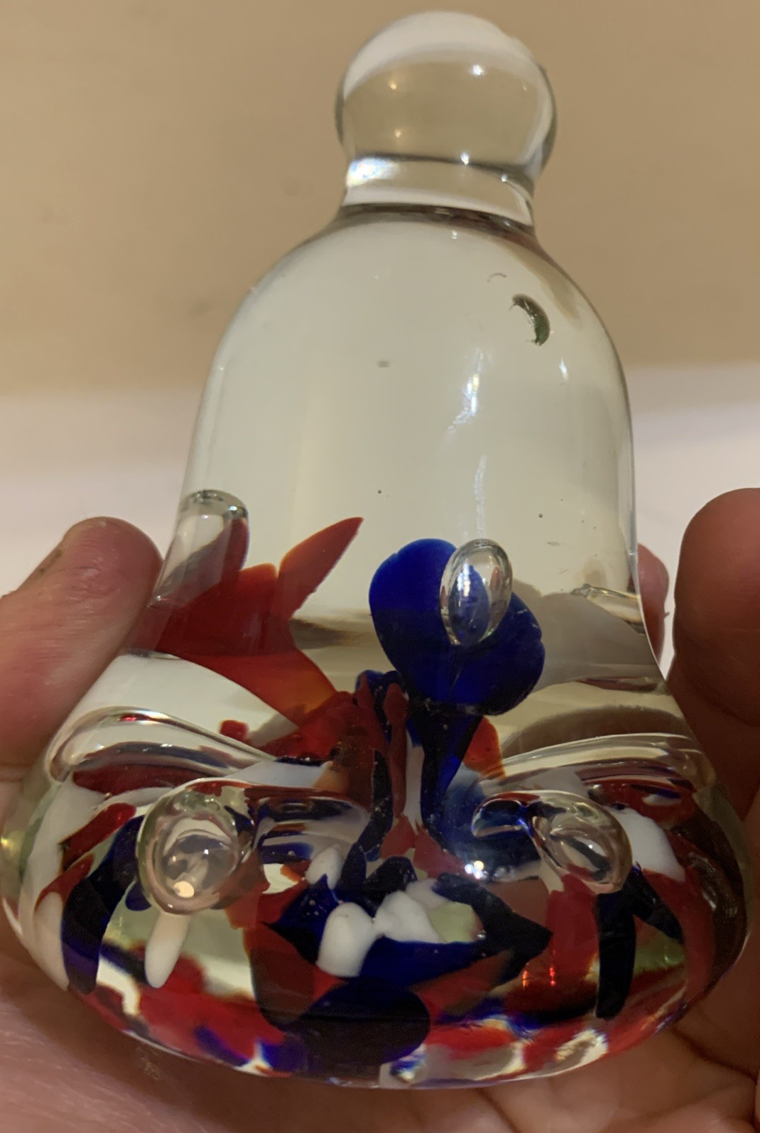 Joe Rice 2004 Glass Paperweight Liberty Bell Red White Blue Floral VTG 4”