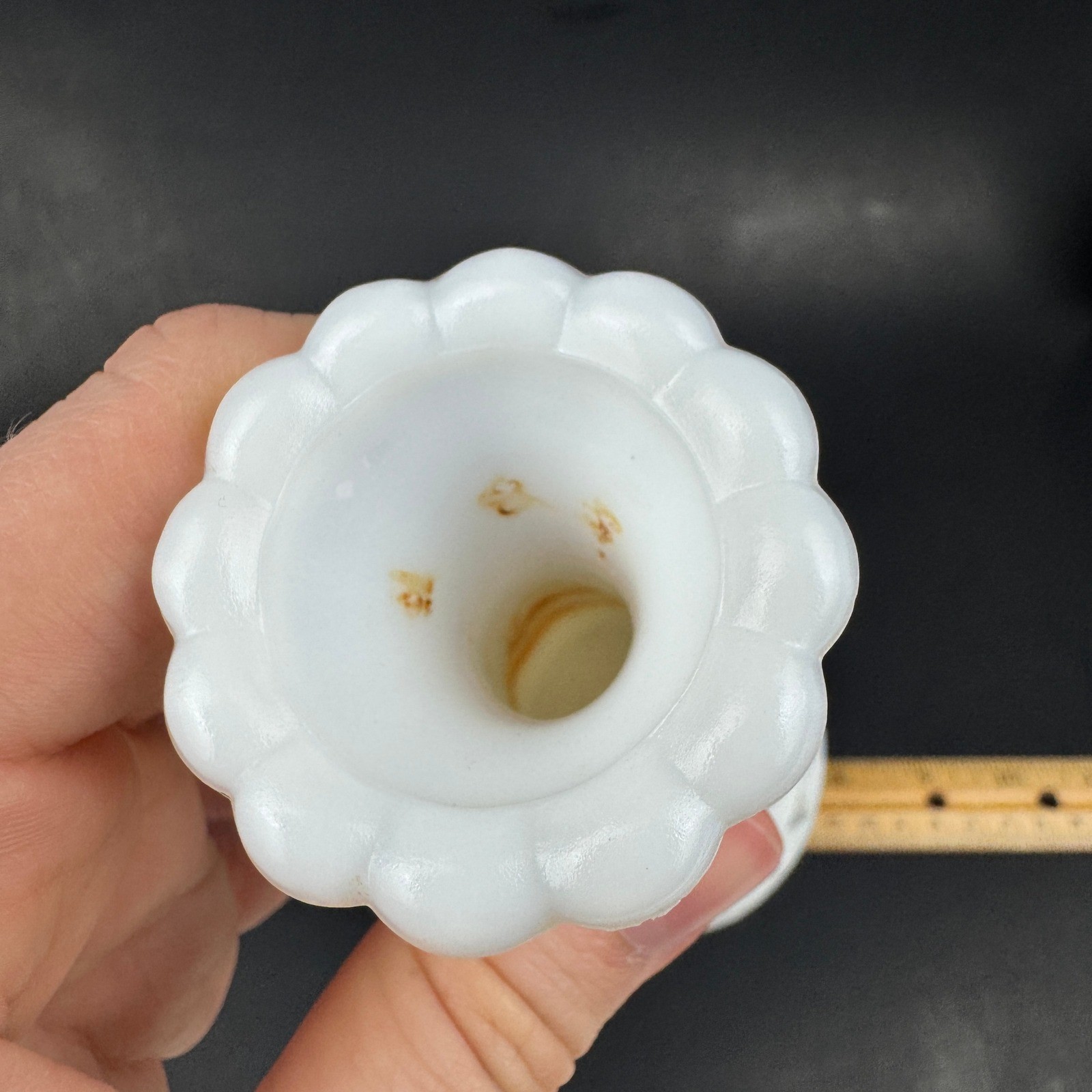 Vtg Tabletop White Milk Glass Textured Bud Vase Stars and Bars Design 6inch Tall