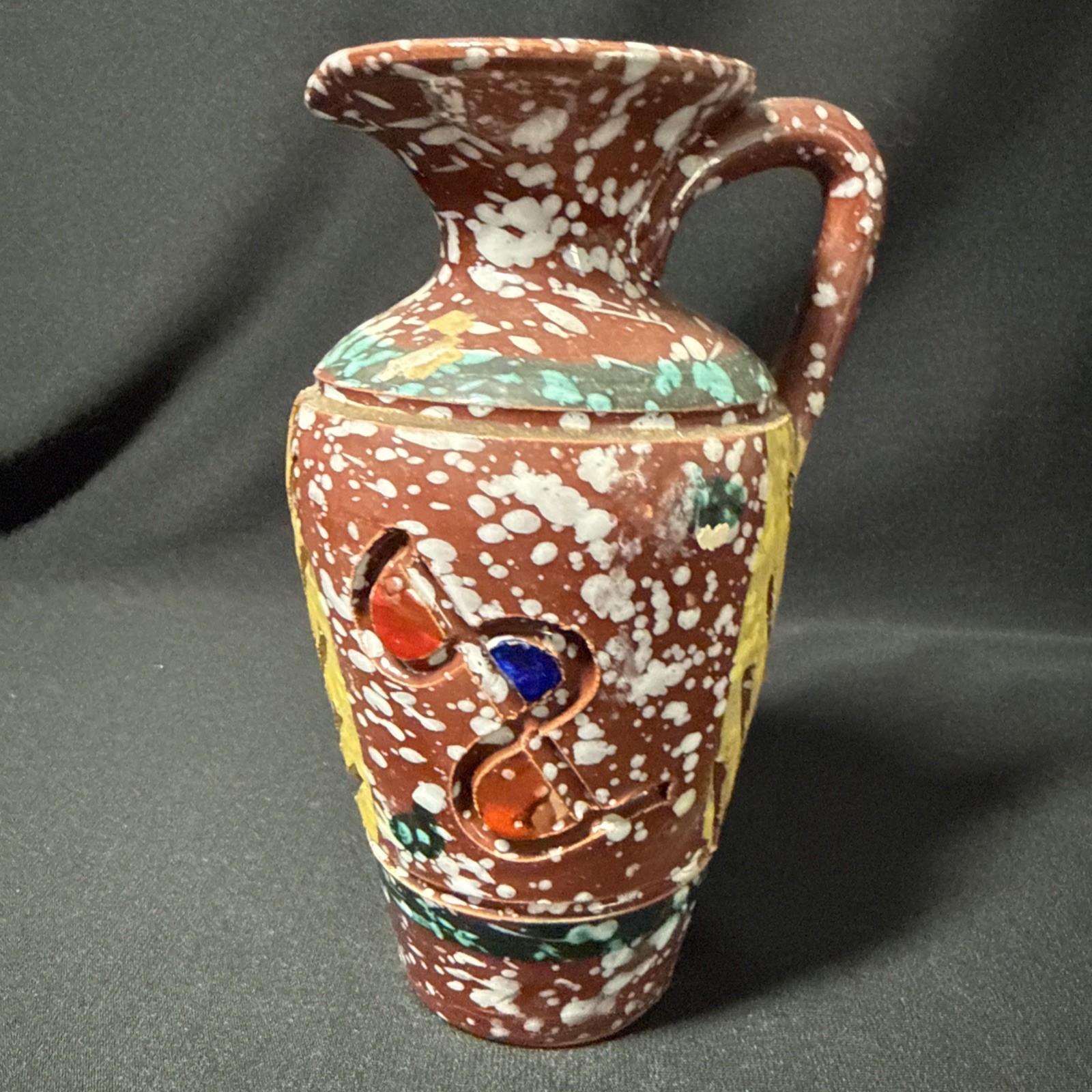 Vintage MCM Bitossi Style Art Pottery Ewer Vase Redware 7.5” An Italian Beauty