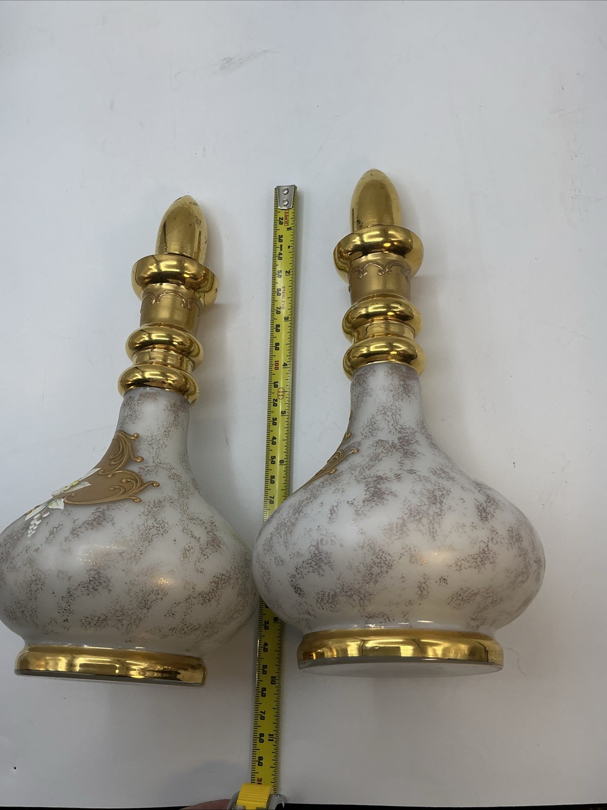 Pair Of Moser 10” Pink Bottles Flowers In Relief