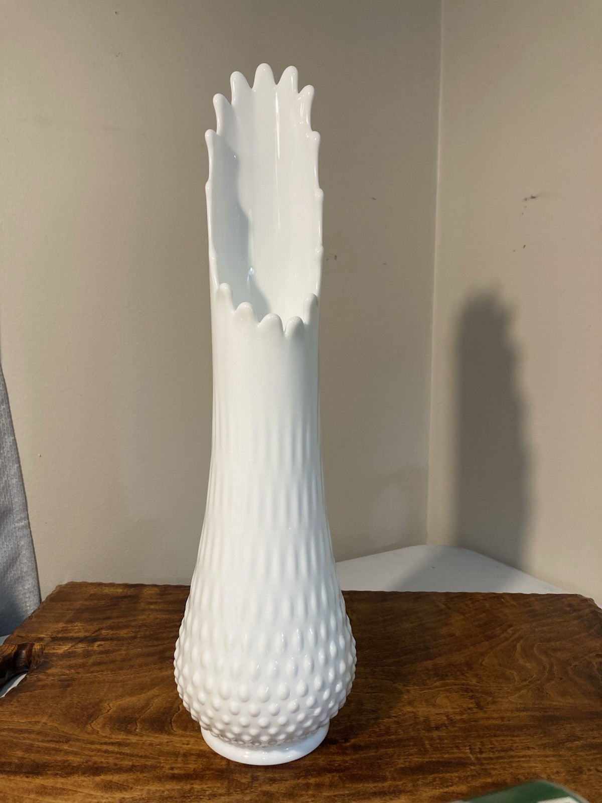Vintage Mid Century Swung Hobnail Marked Fenton White Milk Glass Vase 16 Tall