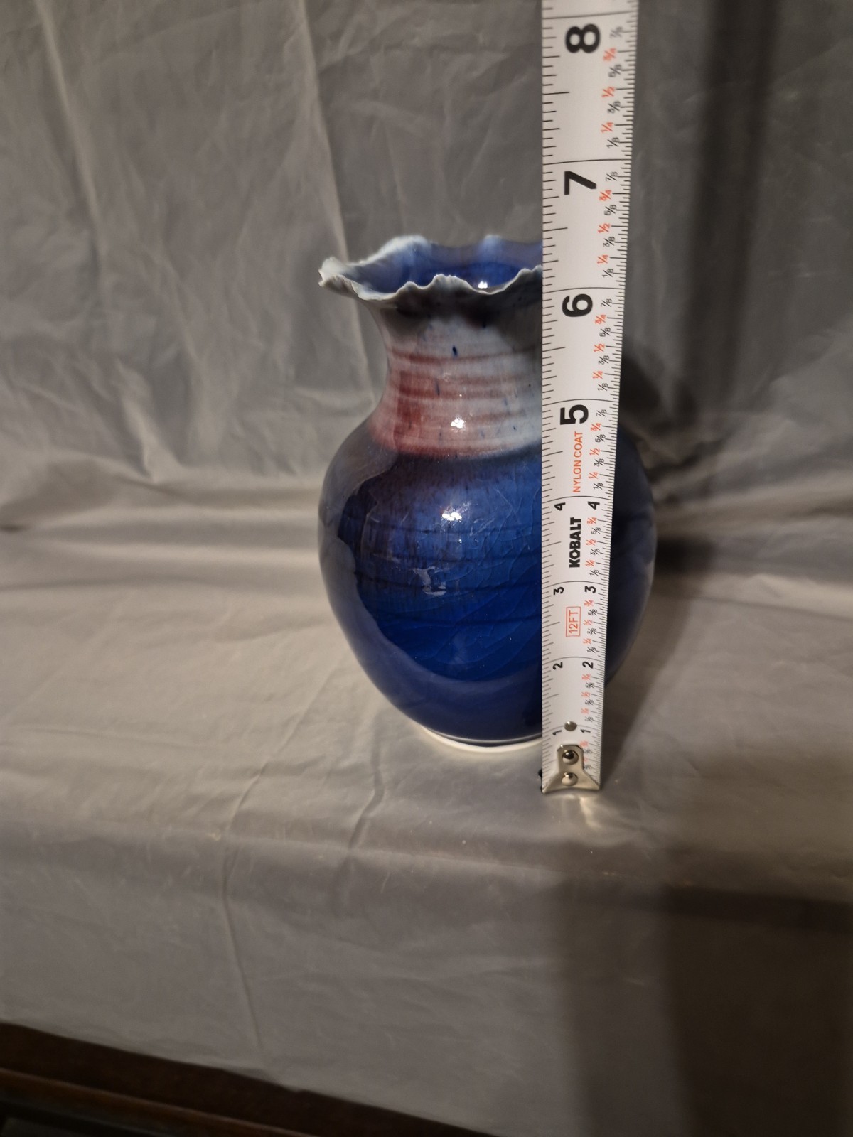 Vintage Contemporary Studio Art Pottery Drip Glaze Ruffled Mouth Rim Signed