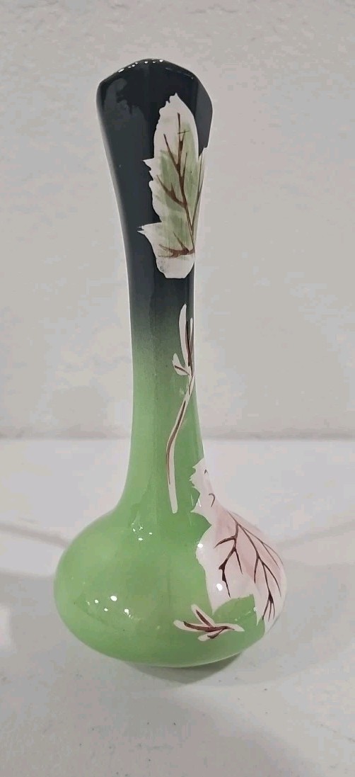 Vintage Rubens Original Art Pottery Hand Painted Green Ceramic 7″ Asian Vase