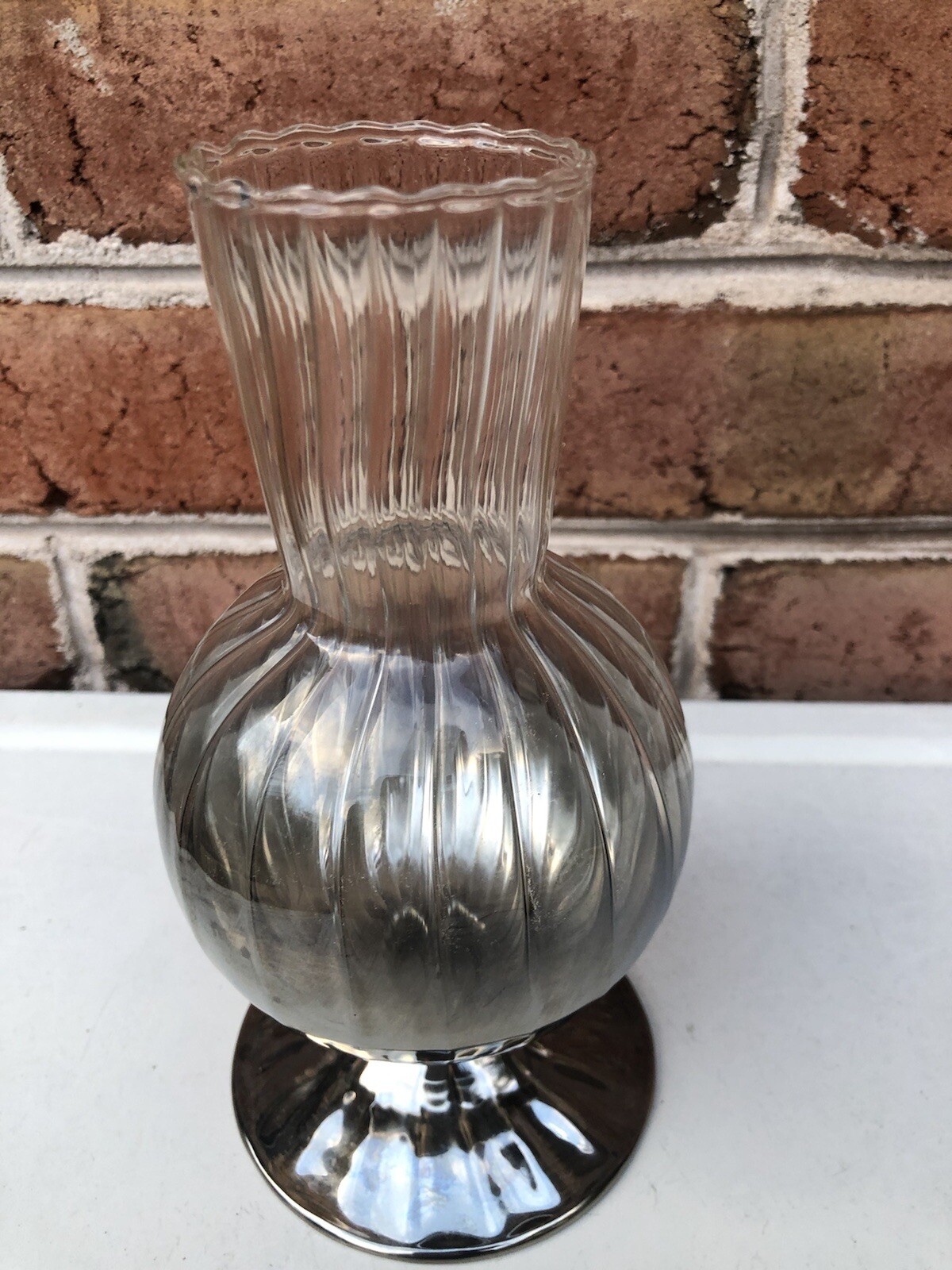 Smoke Gray Mirrored Vase Footed Ribbed Glass Vase Vintage Prefect !