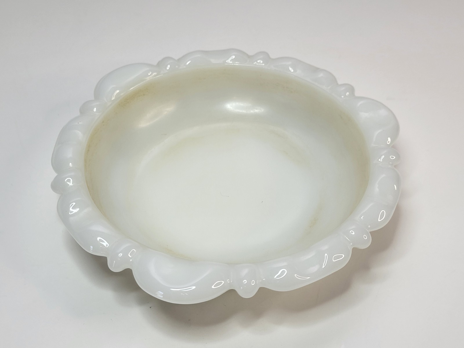 Anchor Hocking Milk Glass Thumbprint Trinket Dish Ashtray Candle Holder Vintage