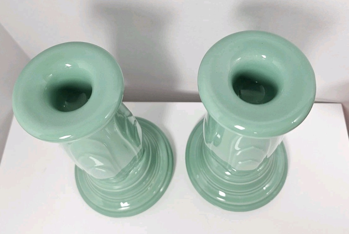Fiestaware Sea Mist Foam Candle Holders Y2K Tapered Candleholder Pair USA