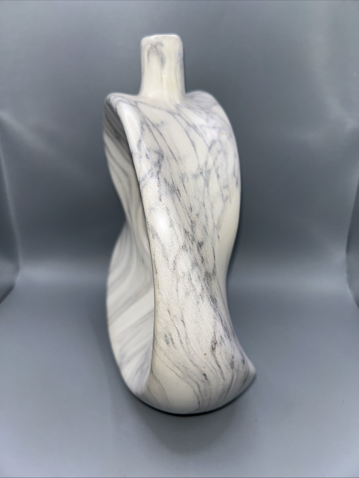 Modern Marbled Ceramic Vase Abstract Art Glossy Decor Gray Cream 10”T x 9.25”W