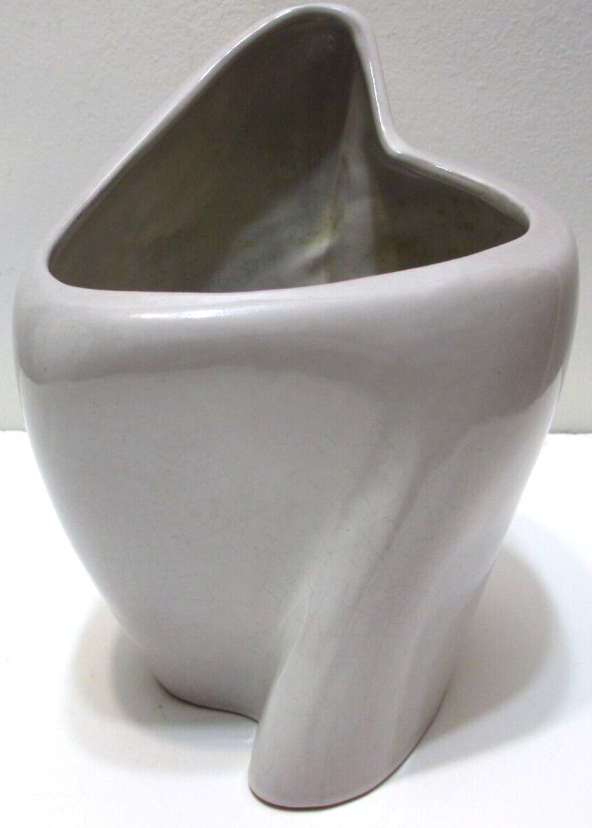 Vintage Frankoma Pottery Vase Free Form # 6 White Sand Glaze 7 5/8″ Tall