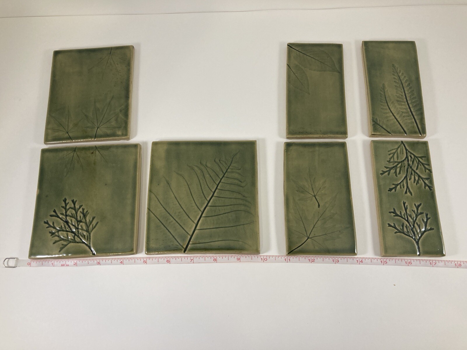 Studio Pottery Tiles Ceramic Green Nature Mosaic Leaf Leaves Tree, 2.5 – 5”