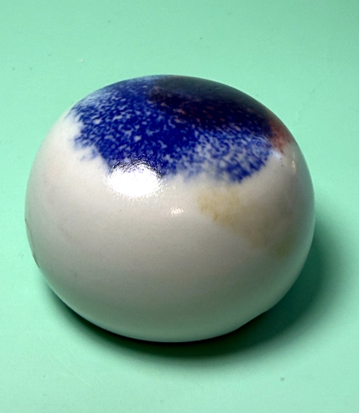 Finely Crafted Art Studio Pottery Ceramic Paperweight Signed RW Spotted Blue