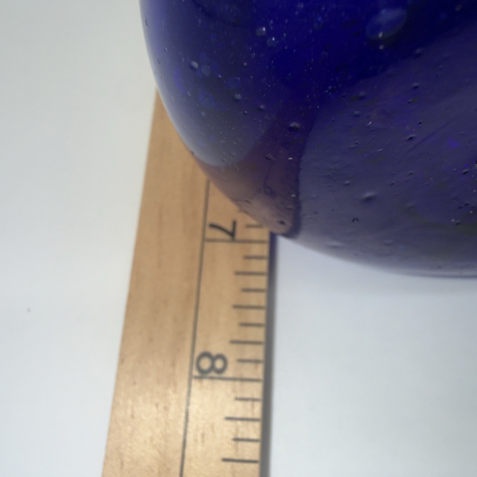 Cobalt Blue Hand Blown Mottled Glass Vase 7” Tall Applied Coil Made In Egypt