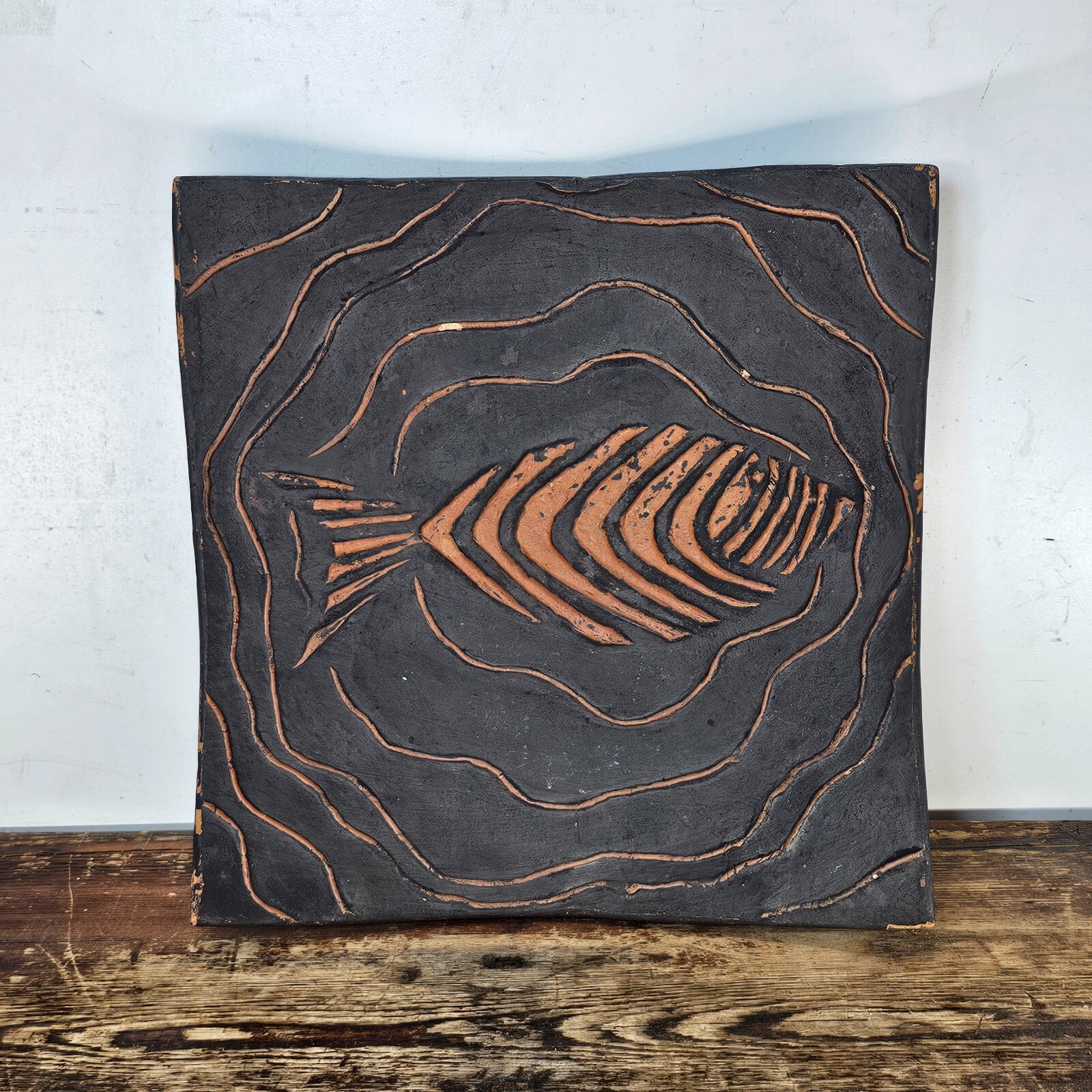 Colin Thorburn 1970s British Studio Pottery Decorative Fish Relief Art Tile 13″