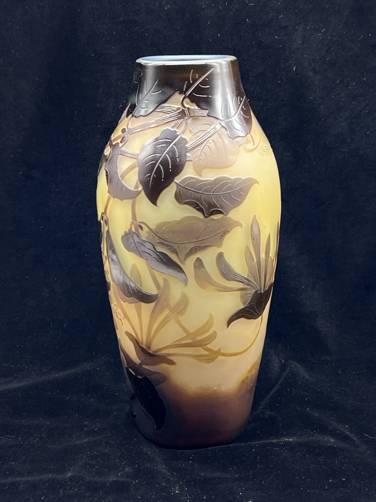 Antique St Louis D’Argental Acid Etched Cameo Glass Floral Vase—9.75”