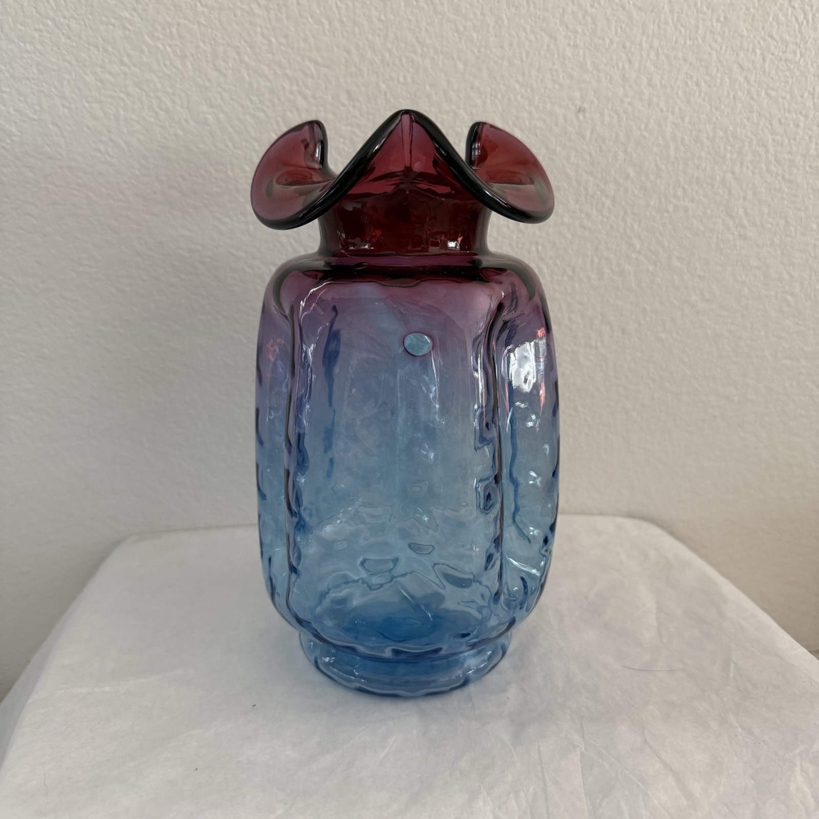 8” Tall Fenton Mulberry Ruffle Vase Cranberry Azure Blue Unpainted