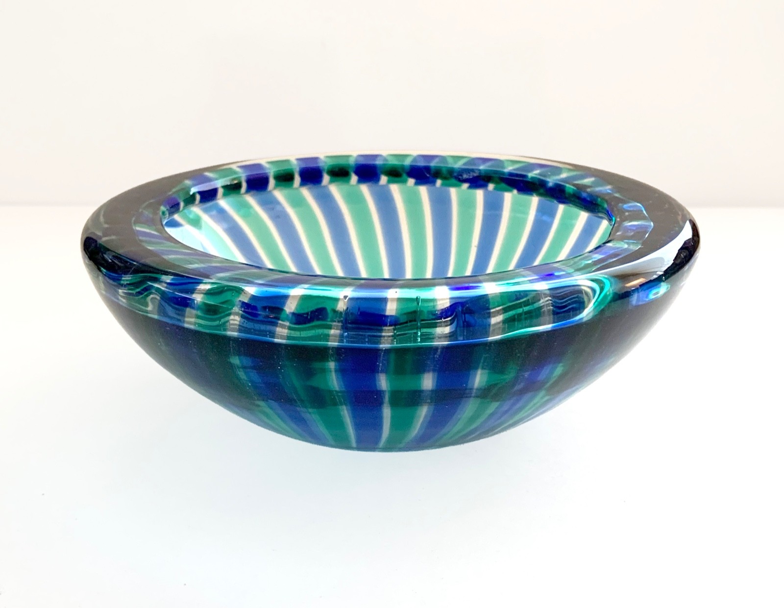 ∞ Vintage MURANO Striped Glass Bowl Flavio Poli Venini Seguso Barovier Era 1950s