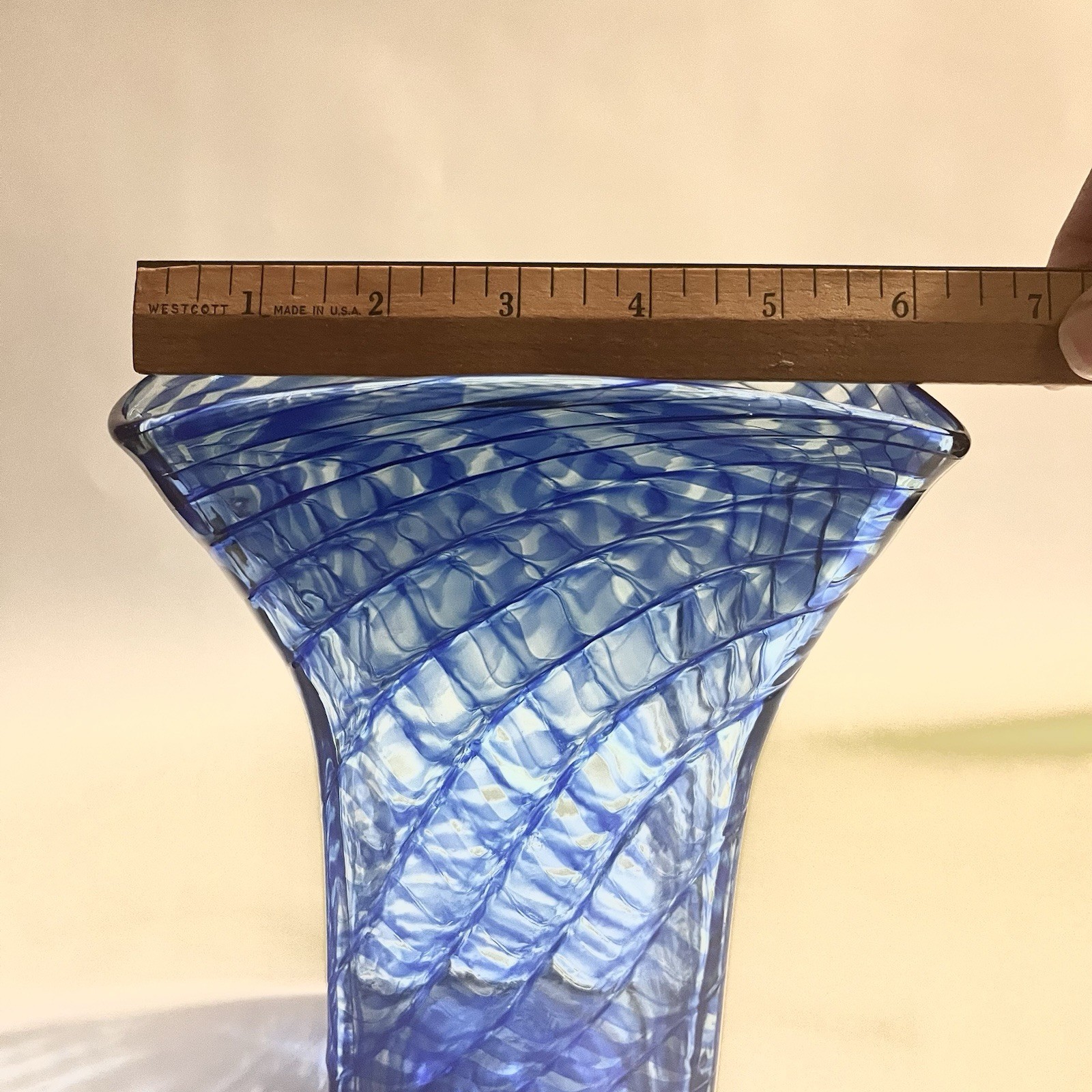 Zellique Joseph Morel JM Blue Waves Hand Blown Art Glass Vase 8″ Signed 1996