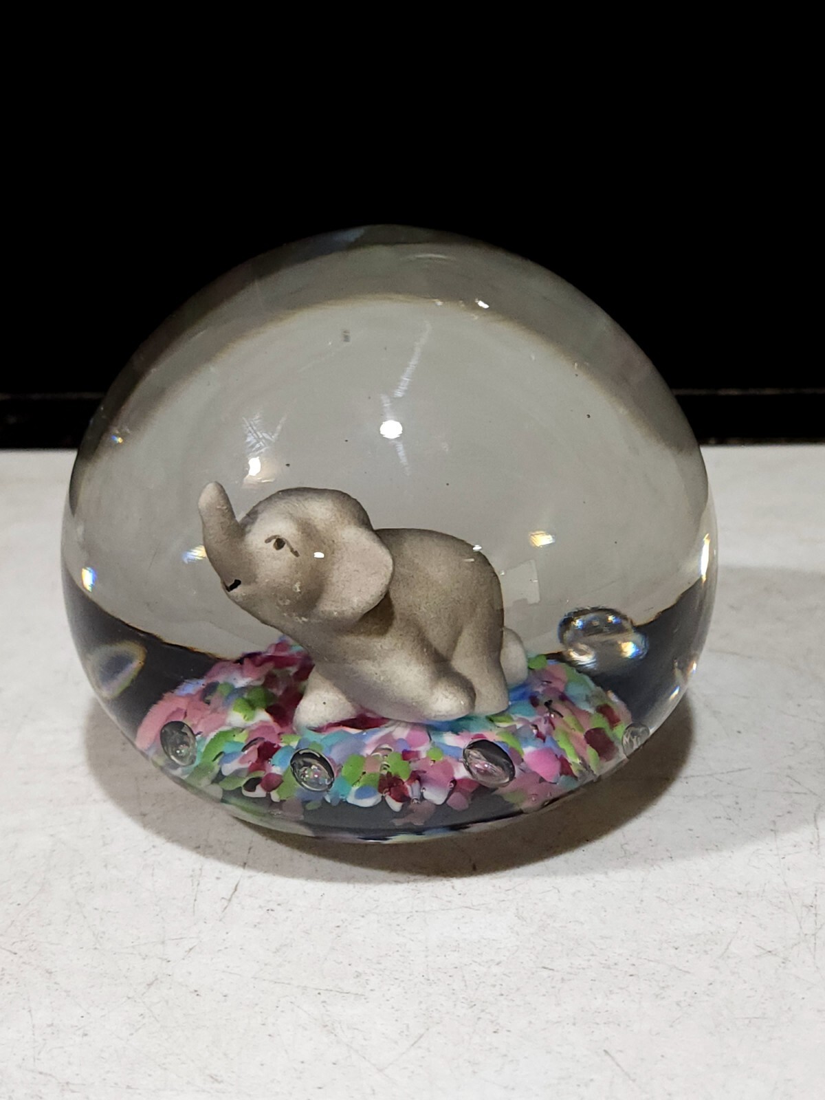 MASSIVE Large 5″ Vintage Gibson 1990 Art Glass Sulphide ELEPHANT Paperweight