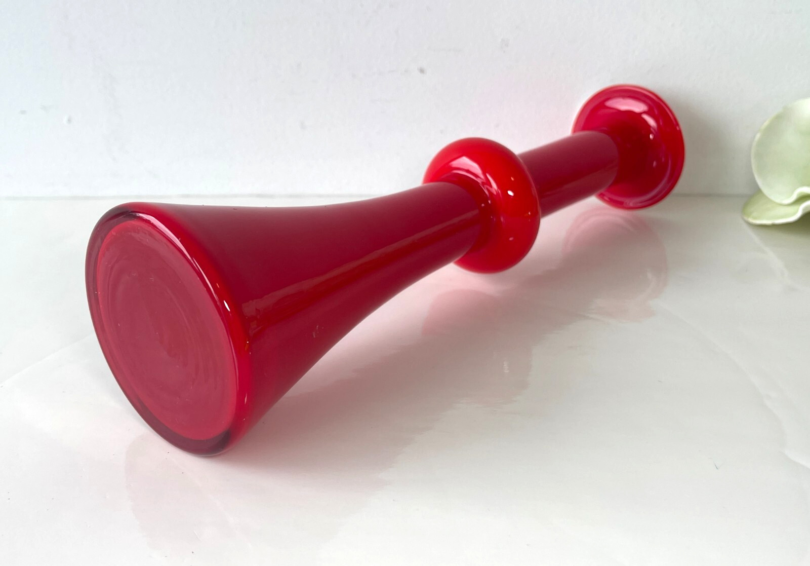 26cm Kastrup – Holmegaard Red Cased Glass Carnaby Vase by Per Lutken – Denmark