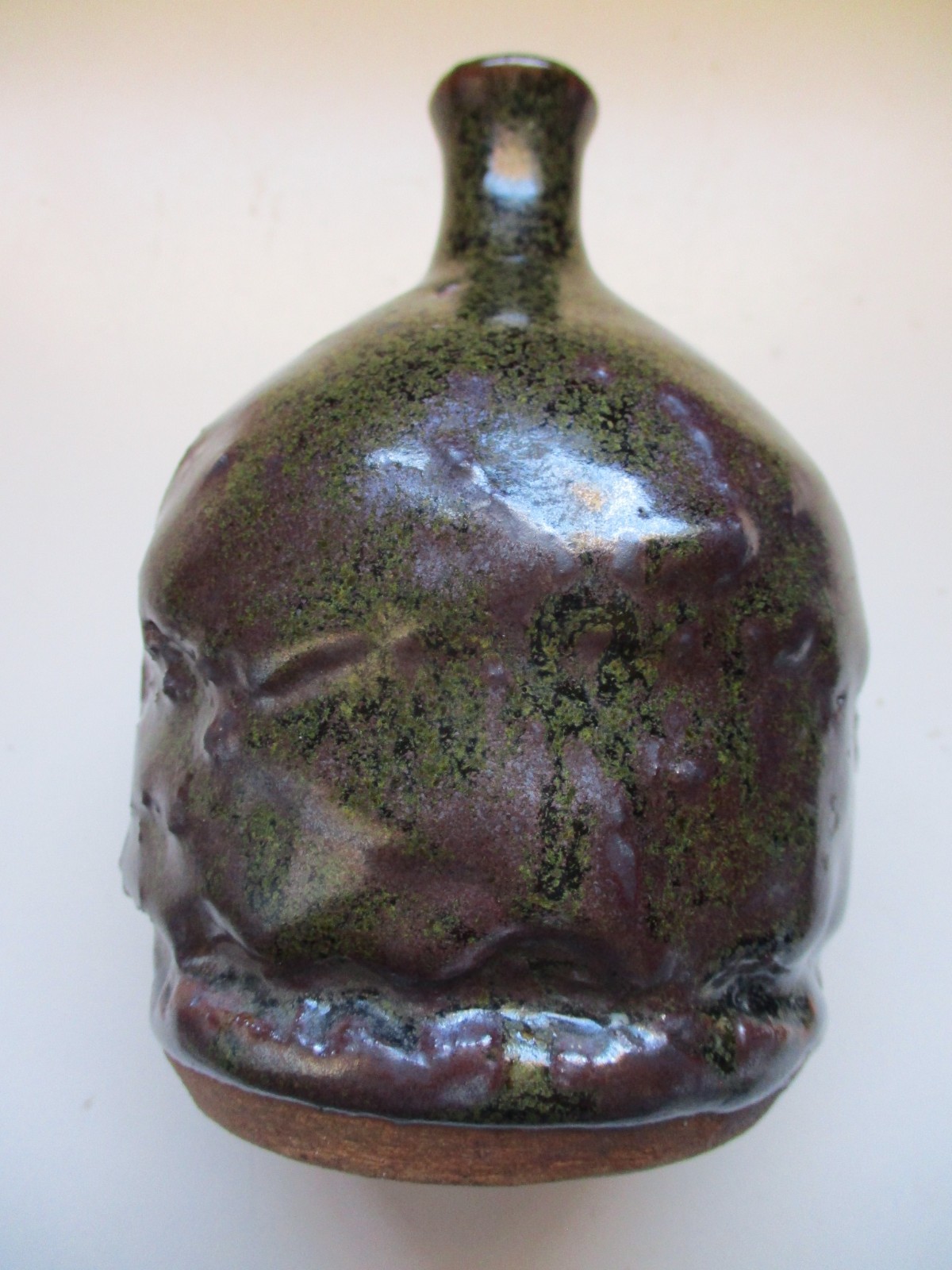 1970s Studio Art Pottery Vase Brutalist Style Avocado Sculptural Artisan Signed