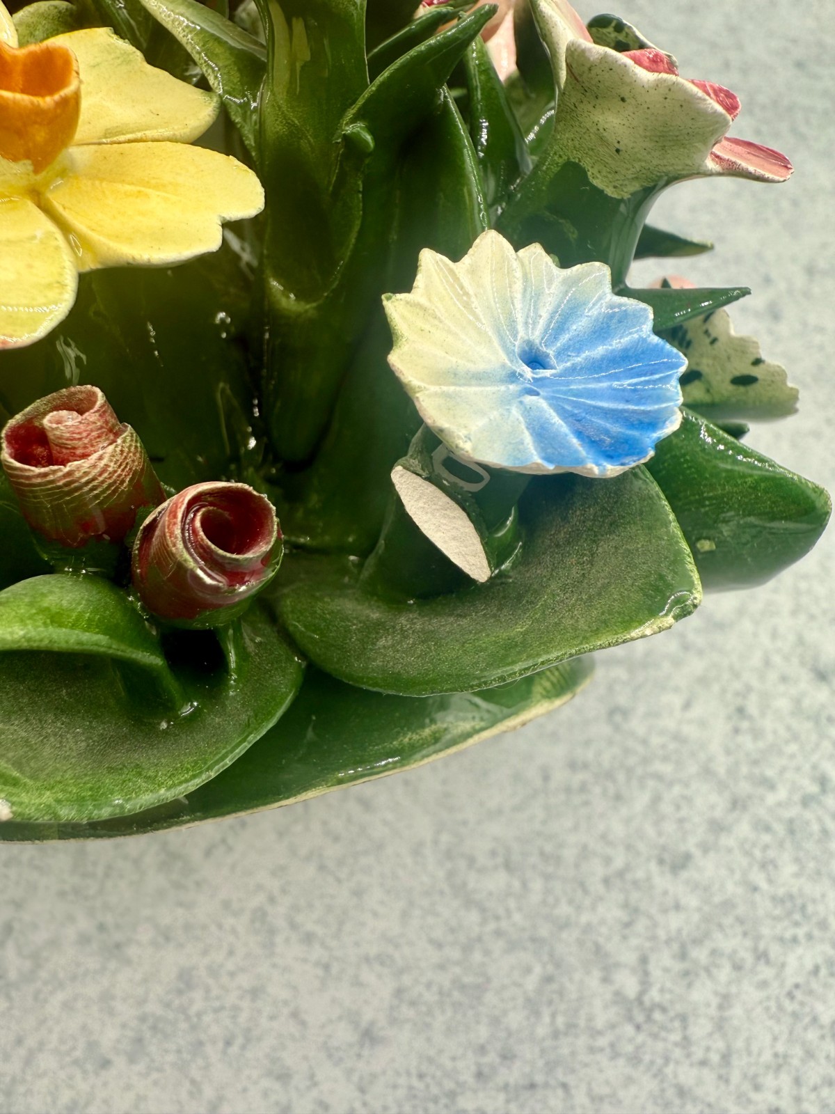 Vintage Capodimonte Italy Porcelain Flower Basket Centerpiece Floral Sculpture
