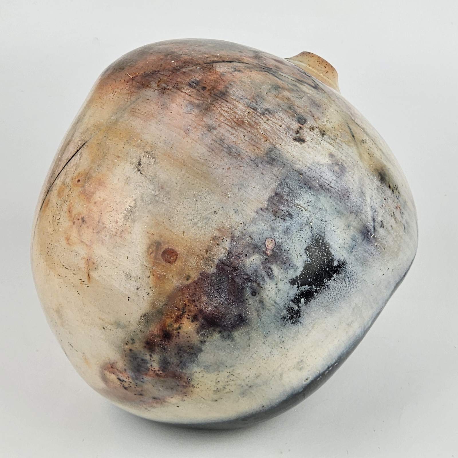 Signed Studio Pottery Raku Pit Fired Orb Bud Vase Art Ceramic