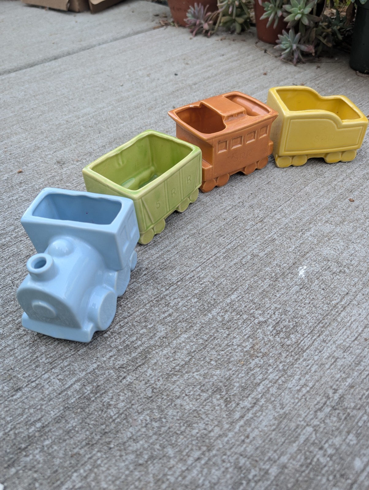 Four Piece Shawnee Pottery Train Railroad Planter 1940s Decor Vintage Pastel