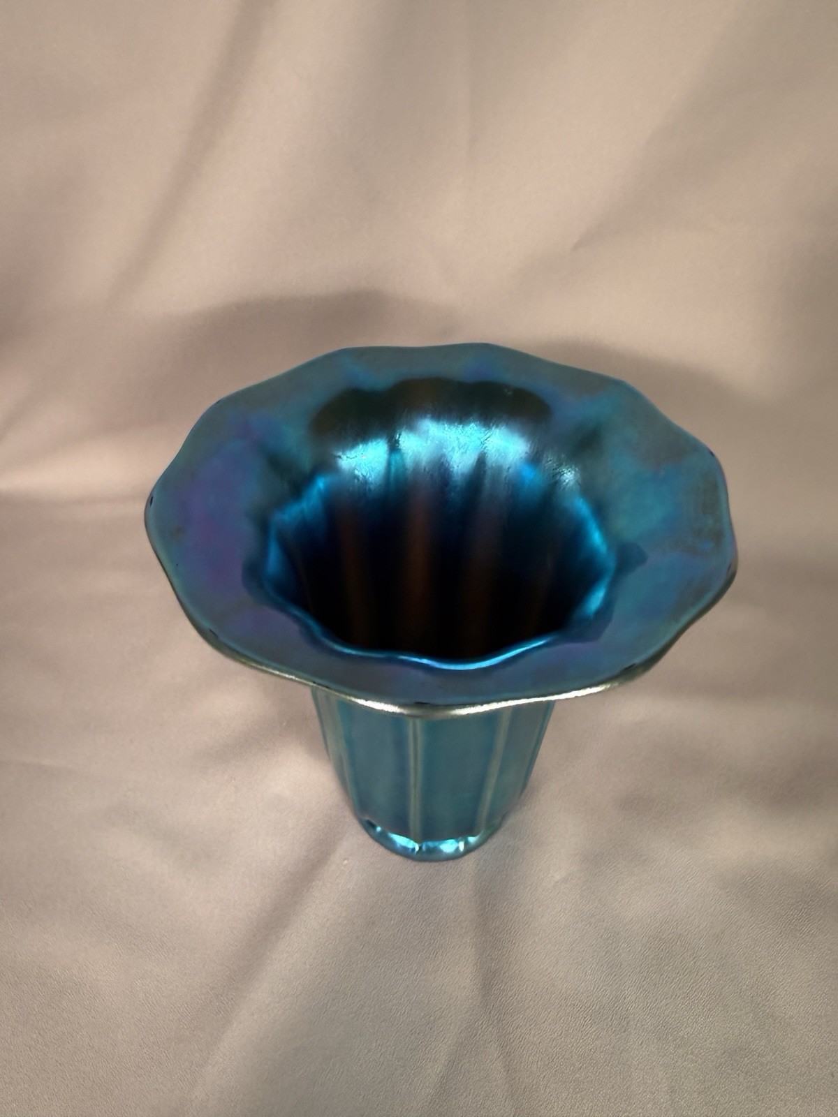 Steuben Aurene Blue Art Glass Ribbed Vase