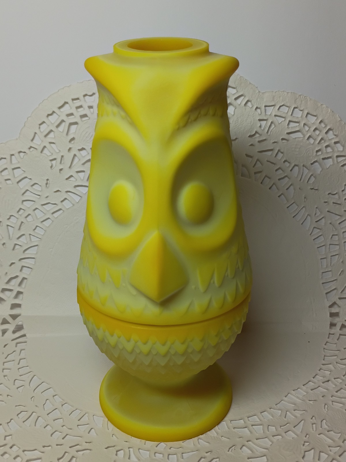 Mosser Satin Frosted Dandelion Yellow Owl Fairy Lamp UV Glow Blacklight OOAK 7″