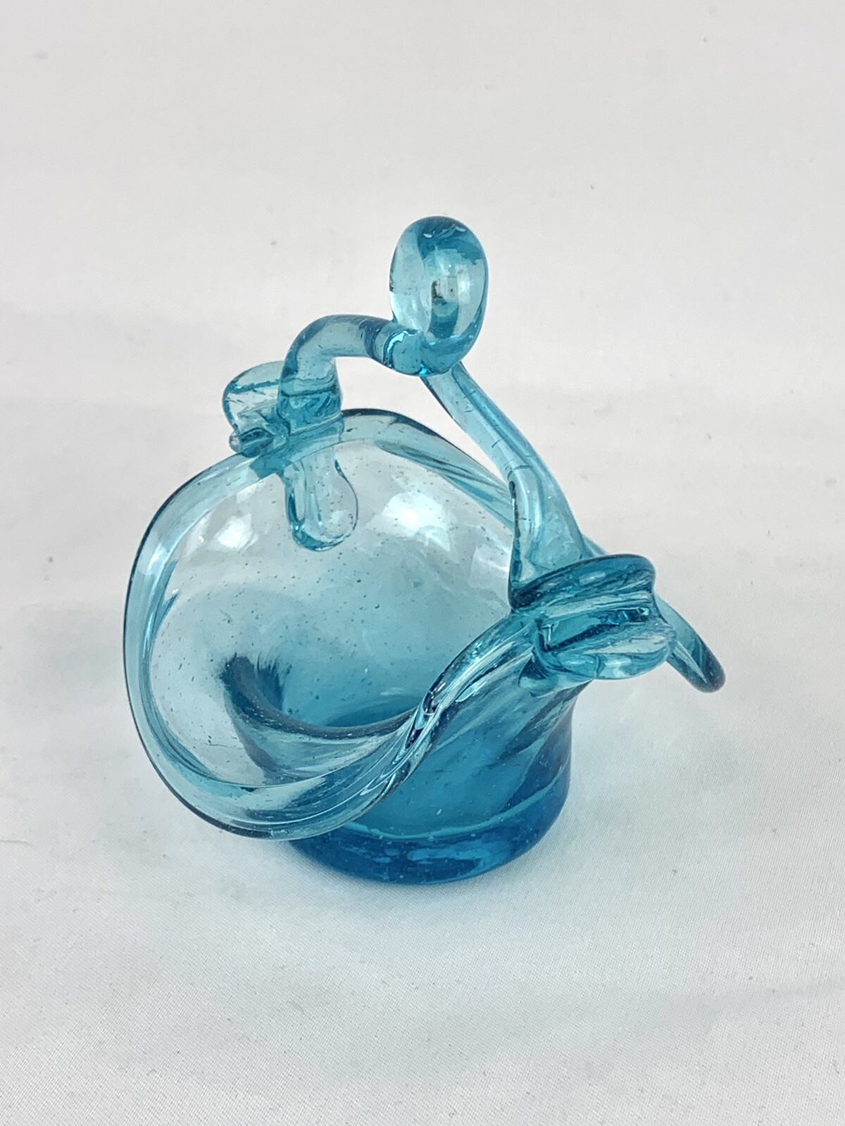 Lot of 6 Vtg Small Hand Blown Glass Baskets Blue Turquoise Table Decor Filler