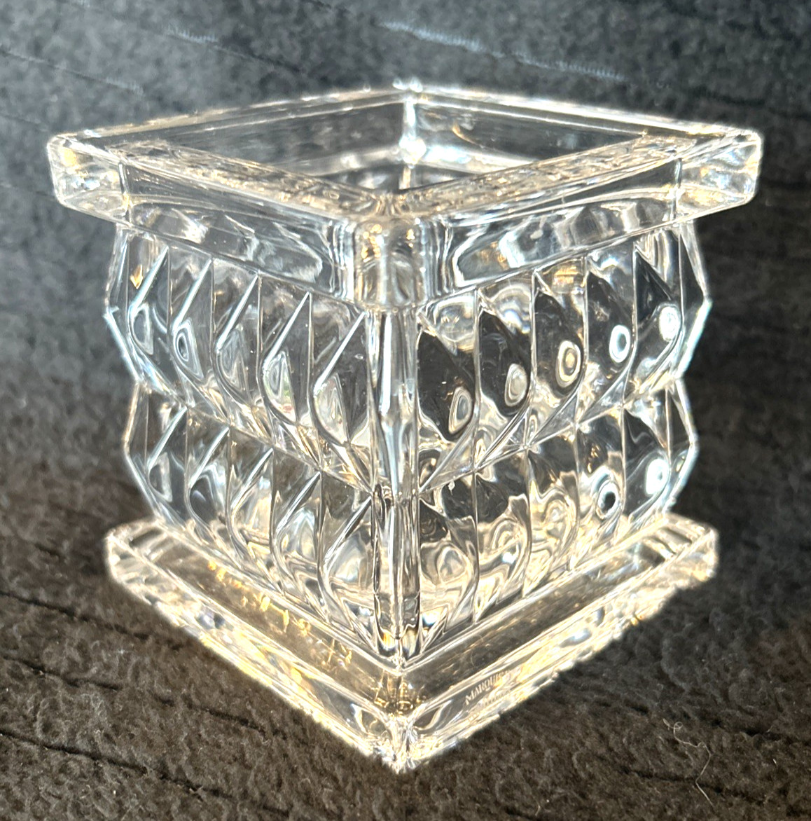 WATERFORD Marquis Crystal Cut Paradoux 3” Candle Votive Holder Square EUC