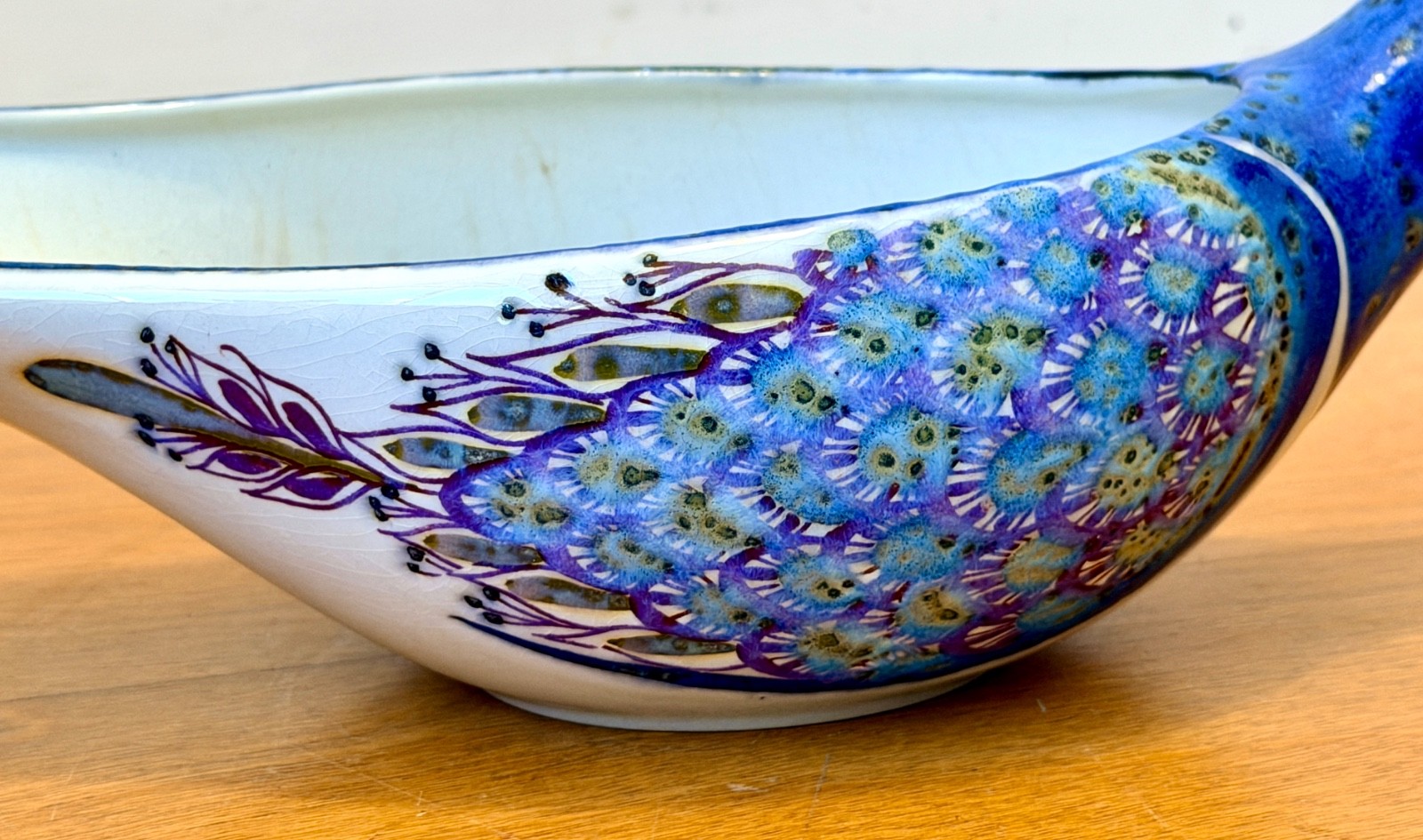 Royal Copenhagen Denmark Danish Art Pottery Bird Peacock Sculpture Bowl Vtg Mcm