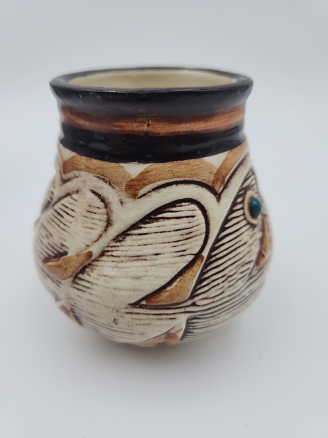 Vintage Planter Brown Cream Pottery Pueblo Line Pattern Treasure Craft Cachepot