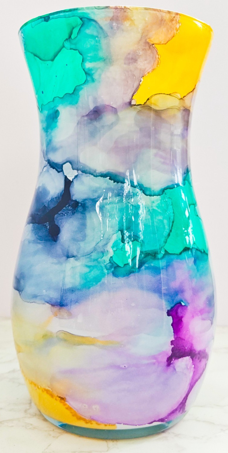 Murano Style Hand Blown Franco Italy Abstract Art Glass Vase Multicolor 11.5”