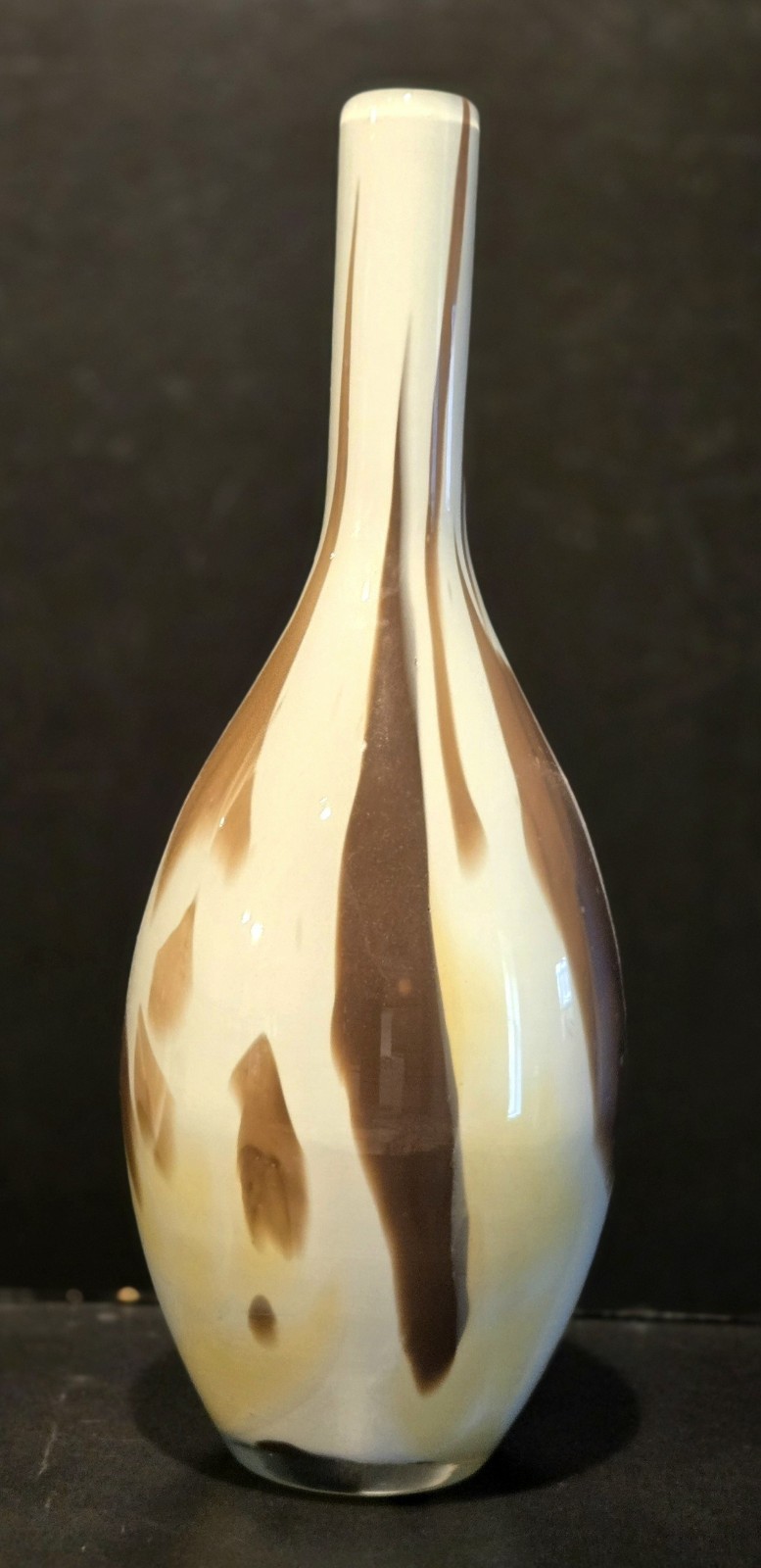 Vintage Murano Glass Vase Genie Neck Patchwork Gold Brown & White