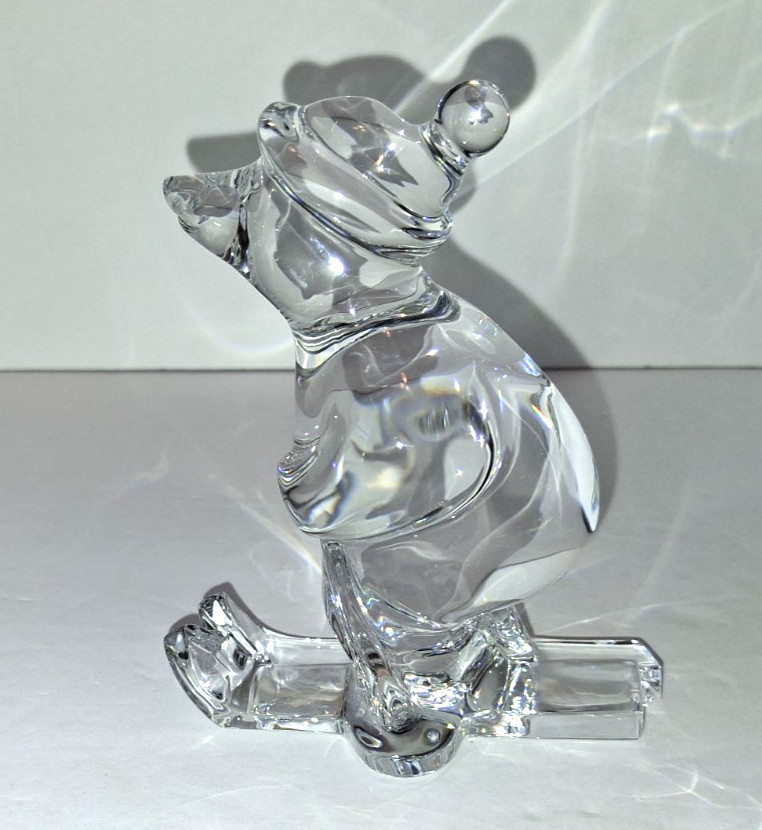Baccarat France Clear Crystal Art Glass Polar Bear Skiing Figurine w/ Box Signed