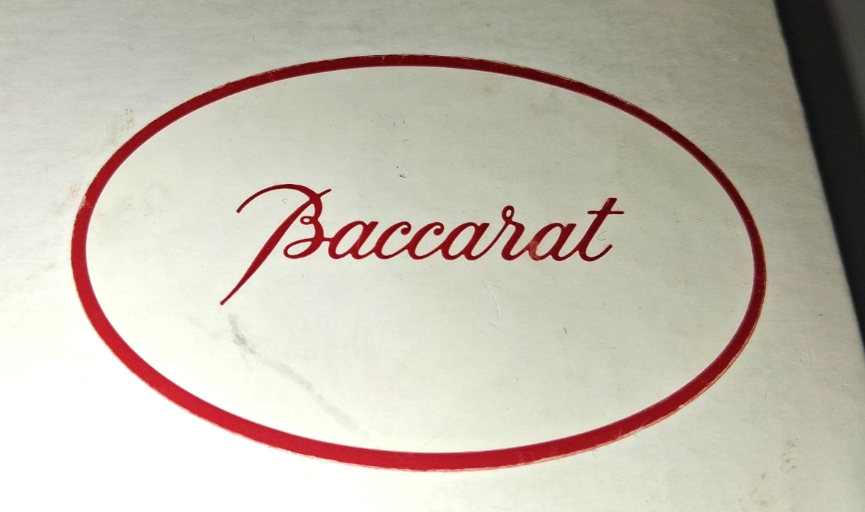 Baccarat France Clear Crystal Art Glass Polar Bear Skiing Figurine w/ Box Signed