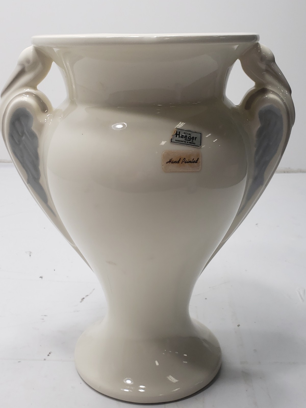 Vintage 1992 Haeger Pottery 12.5″ Floor Vase 9502 Crane / Egret / Heron Handles