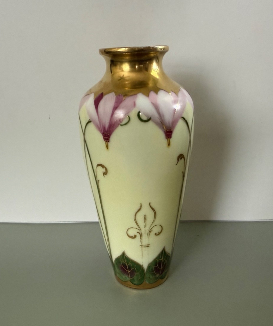 Antique Pickard Vase Art Nouveau Floral and Gold Accents