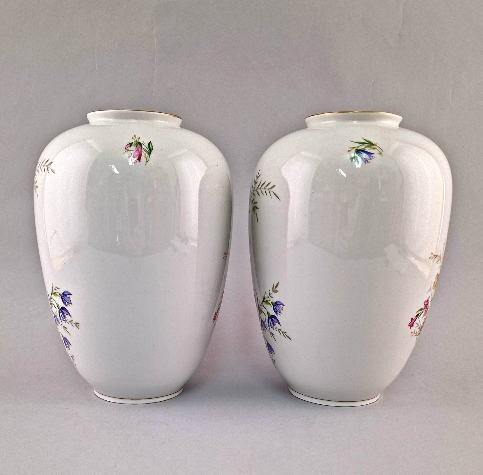 9240069-d Pair Vases Porcelain Weimar Thuringia Ovoid Floral Decoration H26cm