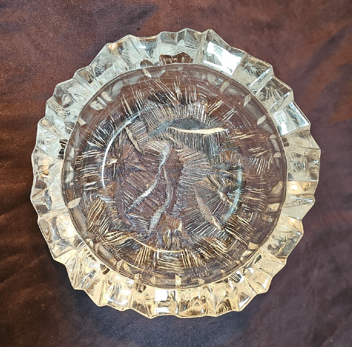 Hoya Crystal “Glacier” Cigar Ashtray 7.5×2.5″ 3.25 lb Japan 1980s Gorgeous EUC